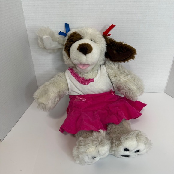 Retired Vintage Build A Bear Workshop Plush Puppy Dog White Brown Spotted - Picture 3 of 8